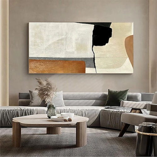 beiges Wabi Sabi Gemälde handgemalte Wandkunst schwarz beige abstraktes Gemälde groß braun minimalistisch Kunst Wandkunst beige strukturierte Leinwand Malerei neutrale Wanddekoration Image