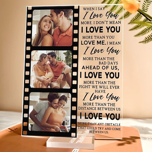 Personalisierte Acryl Foto Tafel mit Basis Individuelles Hochzeitsgeschenk für Paare Jubiläum Geschenke für Frauen Männer Hochzeit Weihnachtsgeschenk Bilderrahmen für Sie Ihn Wenn ich sage ich liebe Image