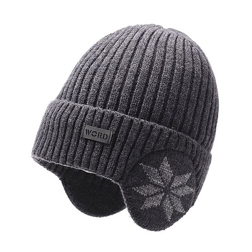 Herren Unisex Ohrenklappenmütze Beanie Mütze Wintermützen Beanies Schädelkappe Eisengrau Schwarz Polyester Gestrickt Gemütlich Alltagskleidung Ausgehen Schneeflocke Warm Image