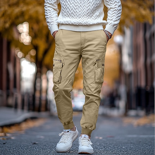 Herren Cargohose Cargohosen Cargohose Hose Hosen Kordelzug Elastische Taille Multi Pocket Glatt Atmungsaktiv Draussen In voller Länge Casual Täglich Brautkleider schlicht Taktisch Armeegrün Schwarz Image