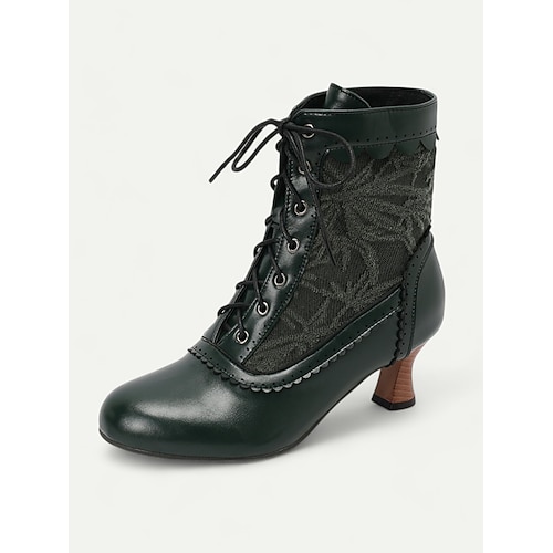 braune viktorianische Stiefeletten zum Schnüren für Damen mit Spitzendesign und kleinem Absatz – Vintage-Stil für Cosplay oder den Alltag Image