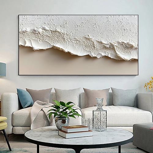 handgemachtes originales dickes strukturiertes Strand-Ölgemälde auf Leinwand, abstrakte minimalistische Meereswellen-Wandkunst für die Inneneinrichtung mit gespanntem Rahmen ohne Innenrahmen Image