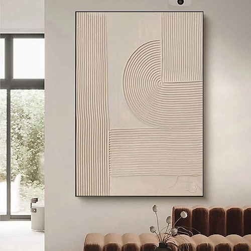 handgemaltes schweres beiges 3D Strukturgemälde minimalistisches Gemälde auf Leinwand Wandkunst modernes neutrales Geschenk Wohndekor Rahmen fertig zum Aufhängen oder ohne Rahmen Image
