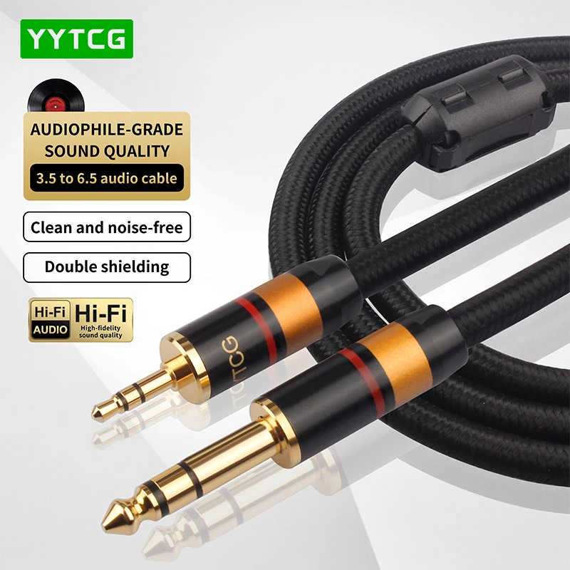 YYTCG 3,5 mm auf 6,35 mm Adapter Aux-Kabel für Mixer, Verstärker, CD-Player, Lautsprecher, vergoldet, 3,5 Klinke auf 6,5 Klinke, Audiokabel Image