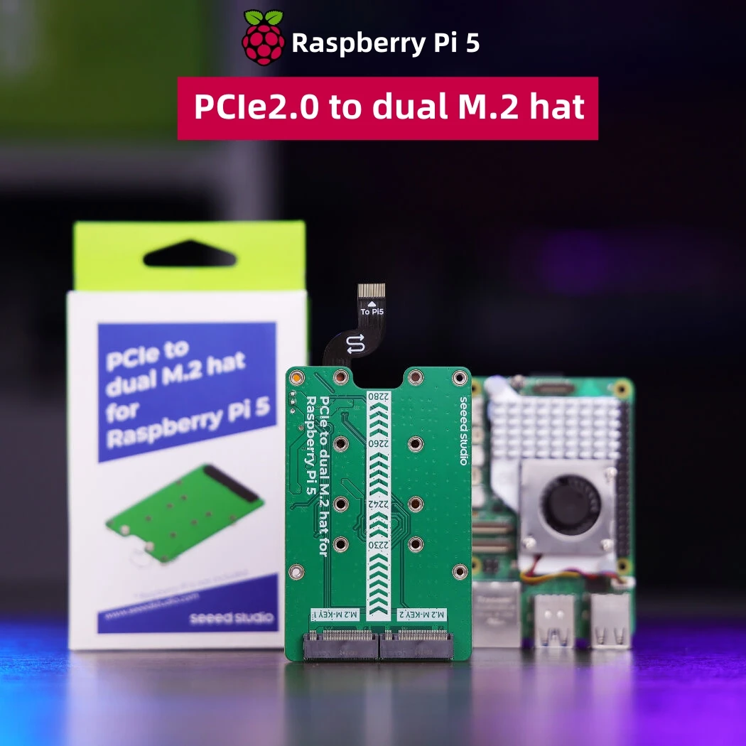 PCIe2.0 zu Dual M.2 Hut für Raspberry Pi 5, unterstützt NVMe SSD, unterstützt Hailo8/8L, Google Coral AI-Beschleuniger Image