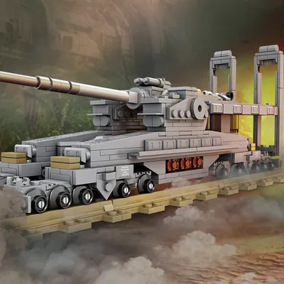 NEUE WW2 Eisenbahn Gun Bausteine Militär Kanone MOC Ziegel Modell Armee Waffe Tank Kinder Spielzeug Image