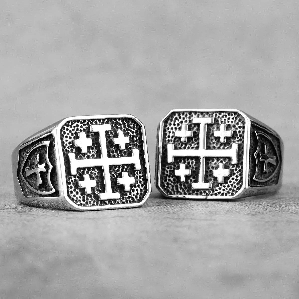Jerusalem Kreuz Religion Edelstahl Herren Ringe Einfach Retro für Männliche Freund Biker Schmuck Kreativität Geschenk Großhandel Image