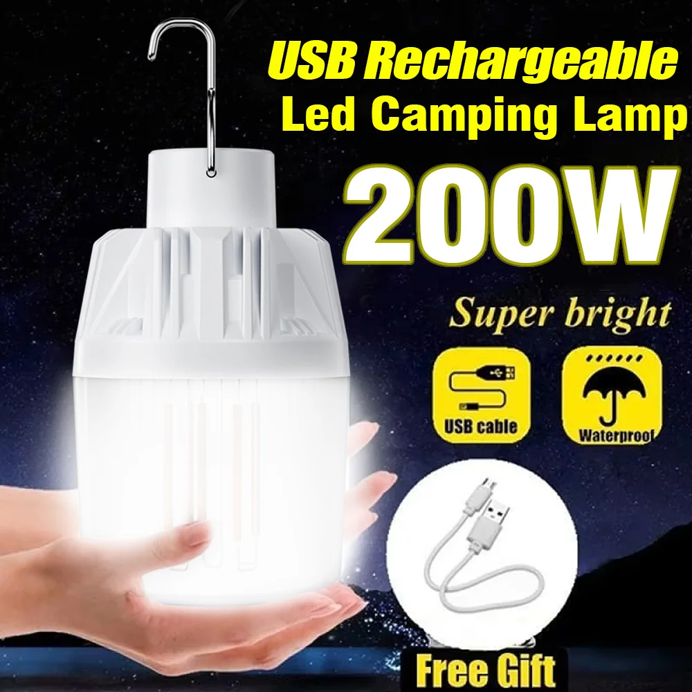 USB wiederaufladbare tragbare Notbeleuchtung für den Außenbereich, Haken, mobile LED-Lampe, Angeln, Camping, Terrasse, Veranda, Gartenbeleuchtung Image