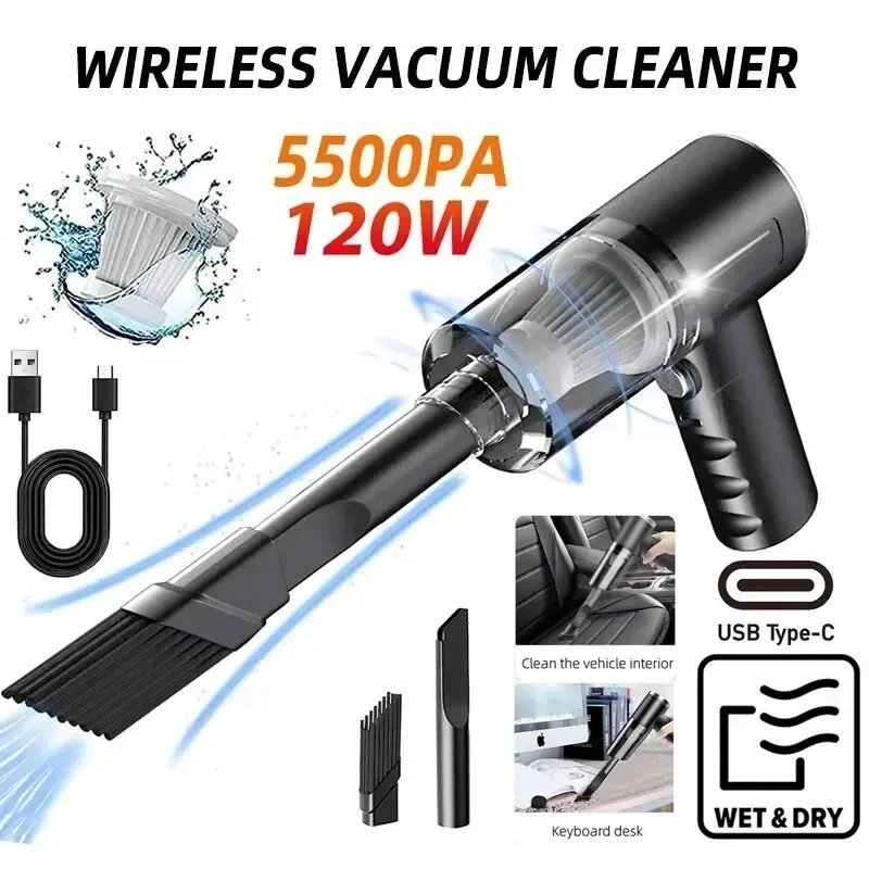 Tragbarer kabelloser Auto-Staubsauger, kabelloser Staubsauger mit doppeltem Verwendungszweck für Zuhause und Auto, 120 W, leistungsstarker Hochleistungs-Staubsauger Image