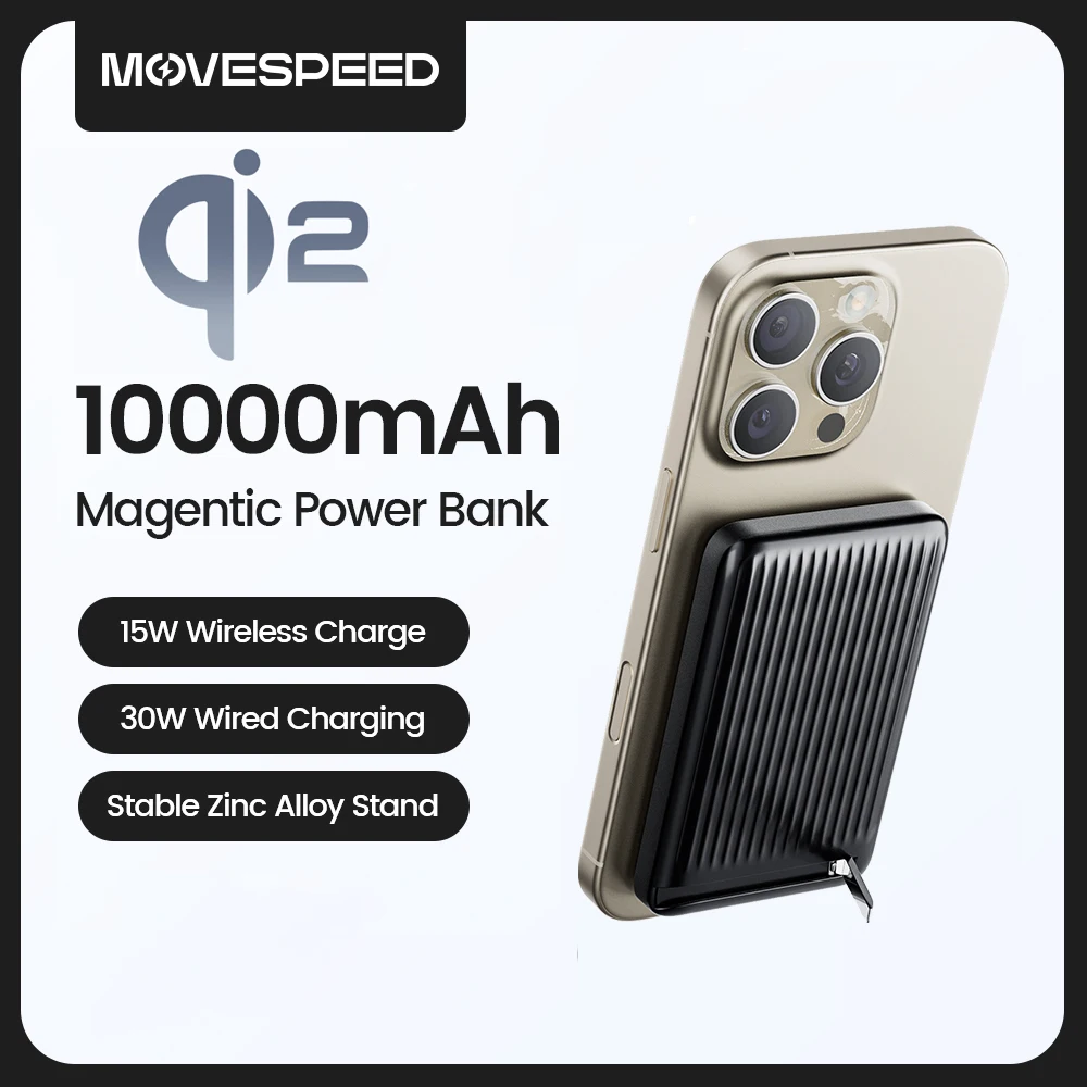 MOVESPEED P03 Qi2 Magnetische Power Bank 10000 mAh 15 W Drahtloses tragbares Ladegerät mit Ständer Powerbank für Magsafe für iPhone 16 15 Image