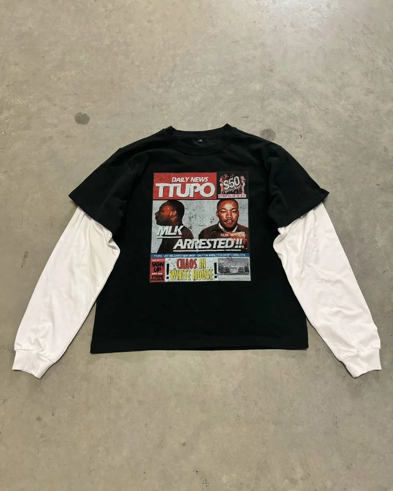 Amerikanischer Hip-Hop-Trend, neuer Druck, Spleißen, langärmelig, Damen-Rundhalspullover, Herbst-Hoodie, Gothic-Straße, übergroßes Sweatshirt