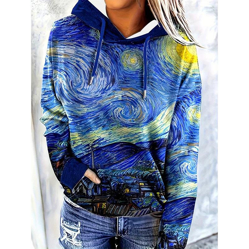 Van Gogh The Starry Night 3D Print Hoodies Women Fashion Streetwear Casual Pullover Y2k Hoodie Hooded Sweatshirts Woman Clothing