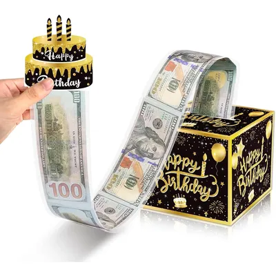 1pcs Birthday Cash Gift Box with Cake Card Funny Pumping Money Box Creative Birthday Gifts for Men