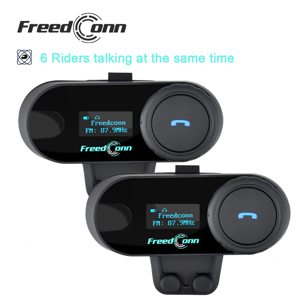 Freedconn Helm-Headset, Bluetooth, Motorrad-Gegensprechanlage, Moto, drahtlose Kommunikation, Gegensprechanlage, BT 5.0, Musik, gemeinsame Nutzung, 6 Fahrer, FM Image
