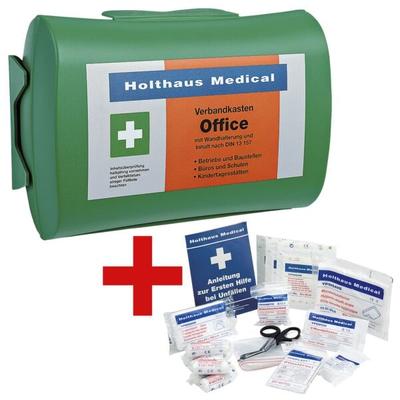 Holthaus Medical Betriebsverbandkasten Office - DIN 13157 inkl. 64-teiliges Füllsortiment DIN 131, 26x9.5x17 cm