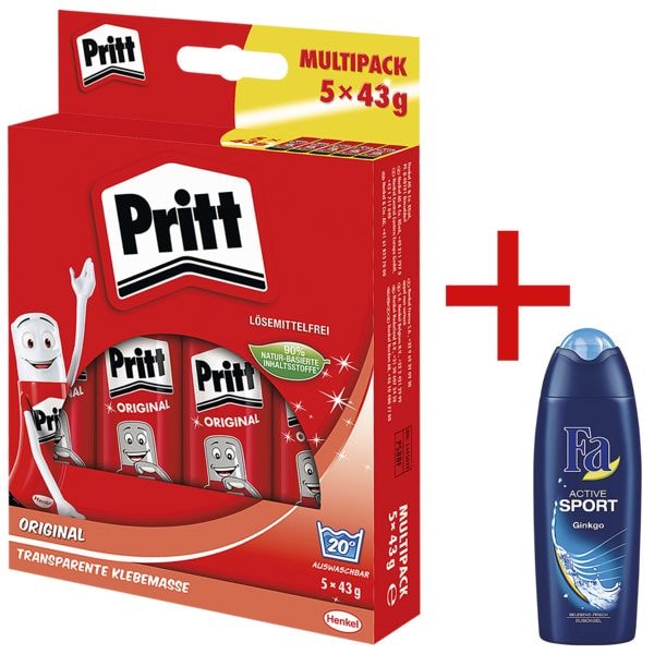 Pritt 5er-Pack Klebestifte »Stick« inkl. Duschgel »Fa - Active Sport« braun Image