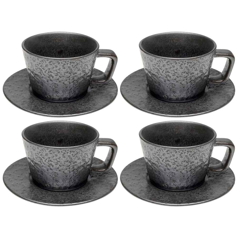 Tasse avec coupelle en grès noir - Lot de 4