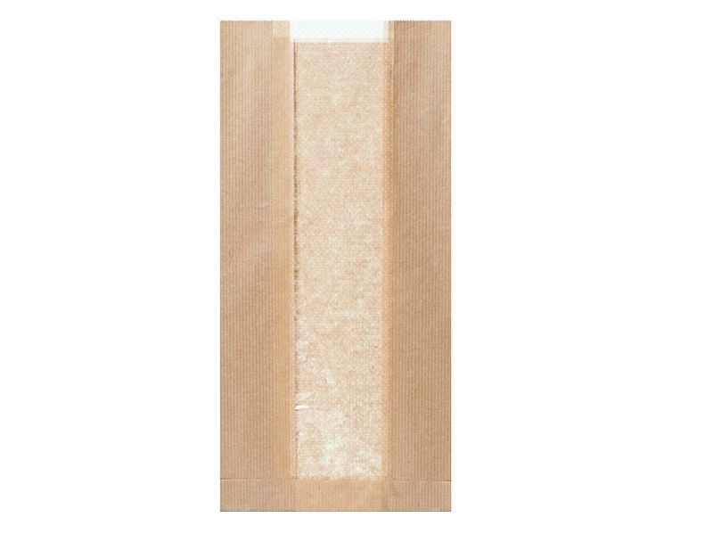 1000x Bäckerbeutel mit Sichtstreifen 160 + 80 x 320 mm braun (308642) Image