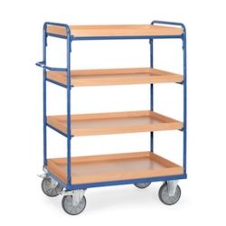 Fetra Etagenwagen, Tragl. 600kg, 4 Etage(n), Ladefl. LxB 1000x700mm, Holzkästen, RAL5007 Image