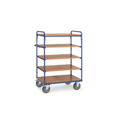 Fetra Etagenwagen, Tragl. 600kg, 5 Etage(n), Ladefl. LxB 1000x700mm, Holzböden, RAL5007 Image