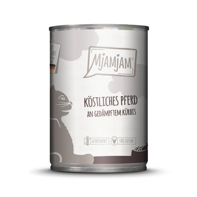 Sparpaket: 24x400g MjAMjAM köstliches Pferd an gedämpftem Kürbis Katzenfutter nass