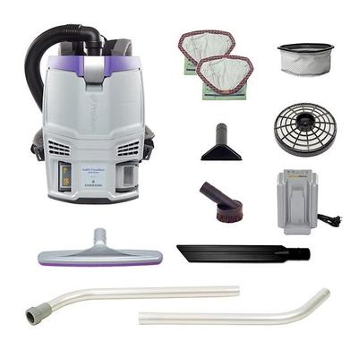 ProTeam GoFit 3 Cordless 4Ah 3 qt. Commercial Backpack Vacuum #107775 with Xover Multi-Surface Two-Piece Wand Tool Kit #107098