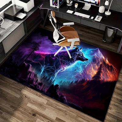 TEMU Electric Wolf In The Mountains Pattern Area Rug, Non-slip Floor Mat For Entryway, Welcome Door Mat, Living Room, Bedroom, Hallway, Laundry, Dormitory, Home Decor, Office Chair Carpet Pad, 800g/m2 Image