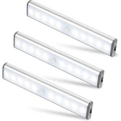 Jusch - 3er-Set, 10 LED-Lampen, kabellos, wiederaufladbar über usb, magnetisiert, Bewegungssensor, Image