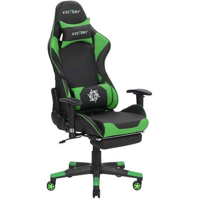 Bürostuhl Schwarz/Grün Kunstleder höhenverstellbar Gaming Stuhl drehbar mit Fußstützen Modernes Image