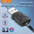 VIKEFON USB Bluetooth 5.2 Ricevitore Trasmettitore 5 in 1 Adattatore audio wireless Scheda audio Aux da 3,5 mm Musica per TV Altoparlante del computer