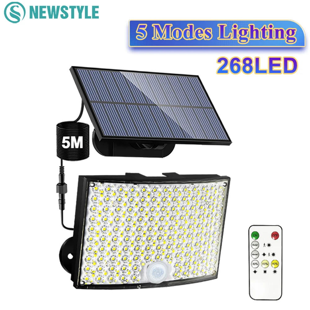 268 LED-Solar-Bewegungsmelder, Außenleuchten, Solar-Flutlichter, 5 Modi, Licht, wasserdicht, solarbetriebene Sicherheitsleuchten, Schuppen, Garten