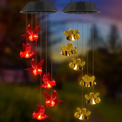 LED Windspiele Lichter Schneeflocke Biene Wind Glocke Lampe Solarbetriebene Windspiel Laterne Garten Festival Hängende Dekoration Licht