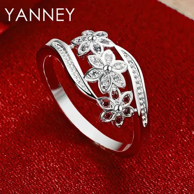 Beautiful 925 Sterling Silver Luxury Colored Flower Zircon Ring For Wedding Women Engagement Charm