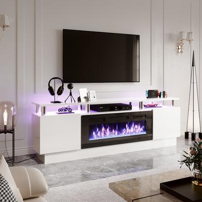 Modern Electric Fireplace Entertainment Center with LED Lights