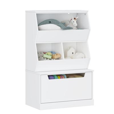 COSTARS Toy Storage Cabinet, Kids Toy Storage Organizer with Drawer, Open Toy Organizer Cabinet with Cubbies, White
