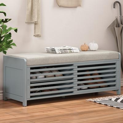 Shoe Cabinet Storage Bench with Acacia Veneer for Retro Charm for Entryway