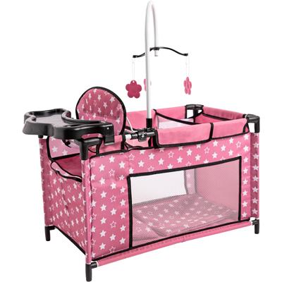 Puppenbett BAYER "Multibett", sterne altrosa, Puppenmöbel, KinderB:32cm H:72cm T:68cm, Kunststoff, Stoff, Metall, mit integriertem Hochstuhl, Wickelablage und Mobile, B:32cm H:72cm T:68cm Image