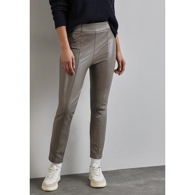 Lederhose STREET ONE, Damen, Gr. 40, Länge 28, braun (cedar braun), Stoff, 94% Polyester, 6% Elasthan, unifarben, casual, skinny fit lang, Hosen, High Waist Image
