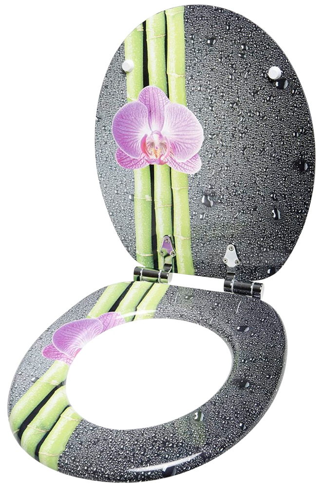 WC-Sitz SANILO "Asia", bunt (grau, rosa, grün), B:37,7cm L:47cm, MDF - Mitteldichte Holzfaserplatte, WC-Sitze, mit Absenkautomatik