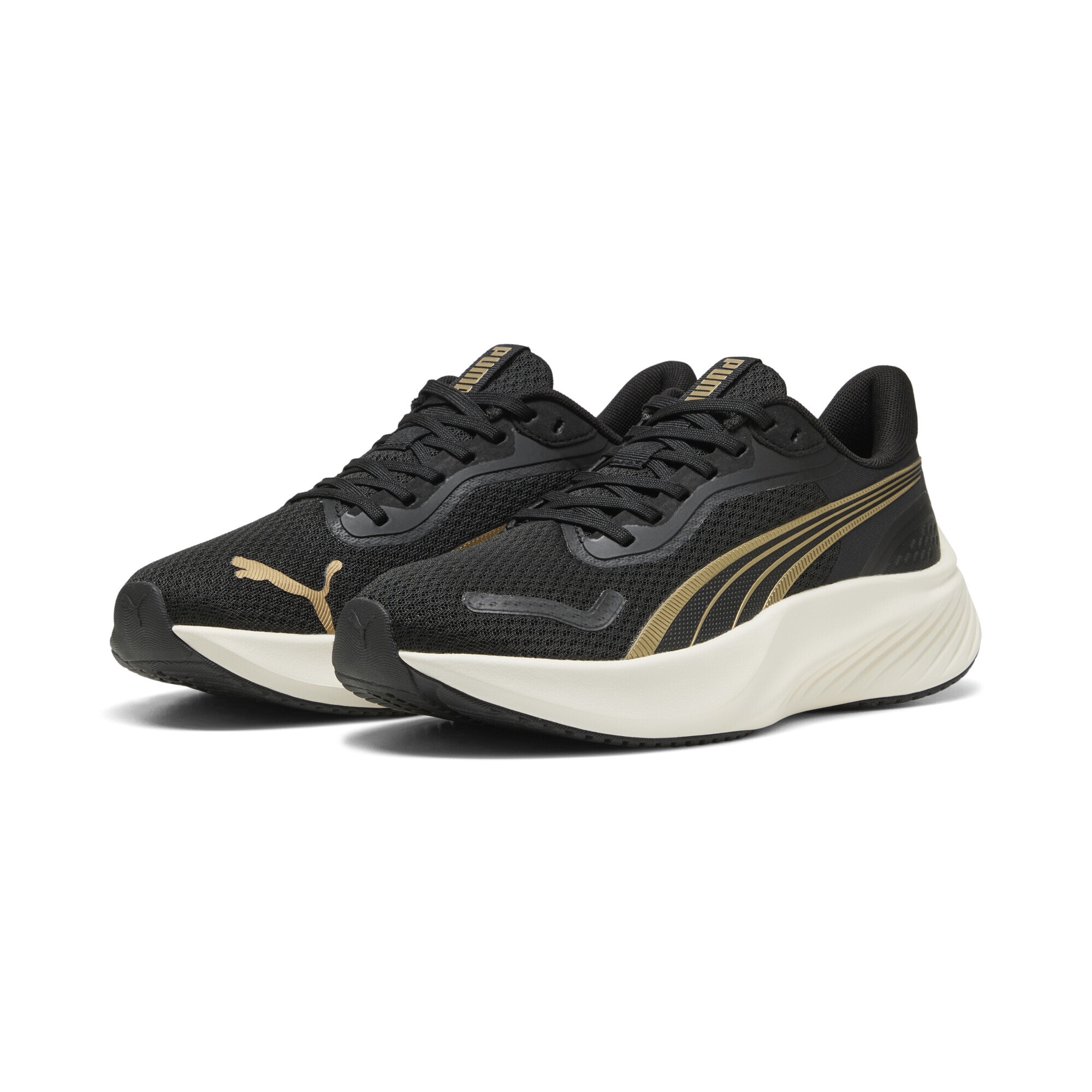 Trainingsschuh PUMA "Pounce Lite Laufschuhe Erwachsene", Herren, Gr. 47, schwarz (gold schwarz), Obermaterial: Textil, Synthetik; Futter: Textil; Innensohle: Textil; Laufsohle: Gummi, Schuhe
