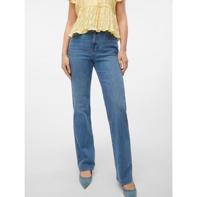Gerade Jeans VERO MODA "VMTESSA HR STRAIGHT JEANS LI3114 GA NOOS", Damen, Gr. 27, Länge 34, blau (medium blau denim), Denim/Jeans, Obermaterial: 99% Baumwolle, 1% Elasthan, unifarben, modisch, Jeans Image