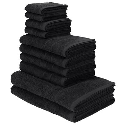 Handtuch Set MY HOME "Inga, Duschtücher, Handtücher, Gästetücher, Seiftücher", schwarz, 10 tlg., Walkfrottee, Walkfrottee, Obermaterial: 100% Baumwolle, Handtuch-Sets, Handtücher mit feiner Bordüre, 100% Baumwolle, einfarbig, weich Image