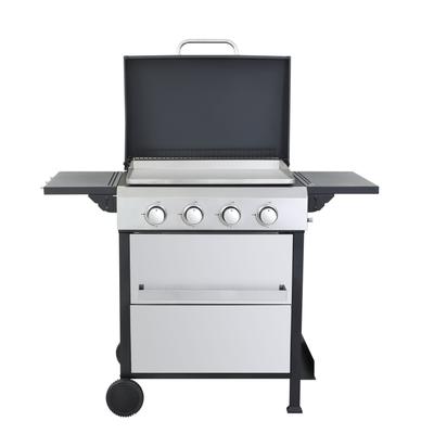 4-Burner Propane Gas BBQ Grill SS Plancha 49200BTU Output With Wire Enamel Cooking Grids For Outdoor Barbecue