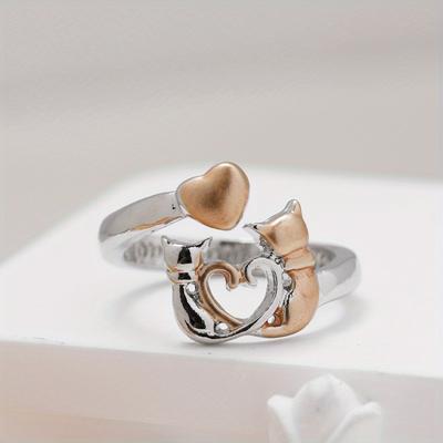 TEMU Fashion Cat And Love Heart-shaped Ring Birthday Christmas Gift For