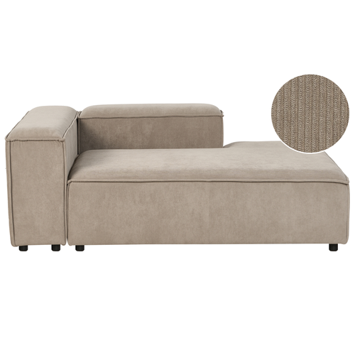 Chaiselongue Taupe Cord Linksseitig Modul-Récamiere mit Niedriger Rückenlehne Wohnzimmermöbel Modern Skandi Wohnzimmer Ausstattung Sitzmöbel