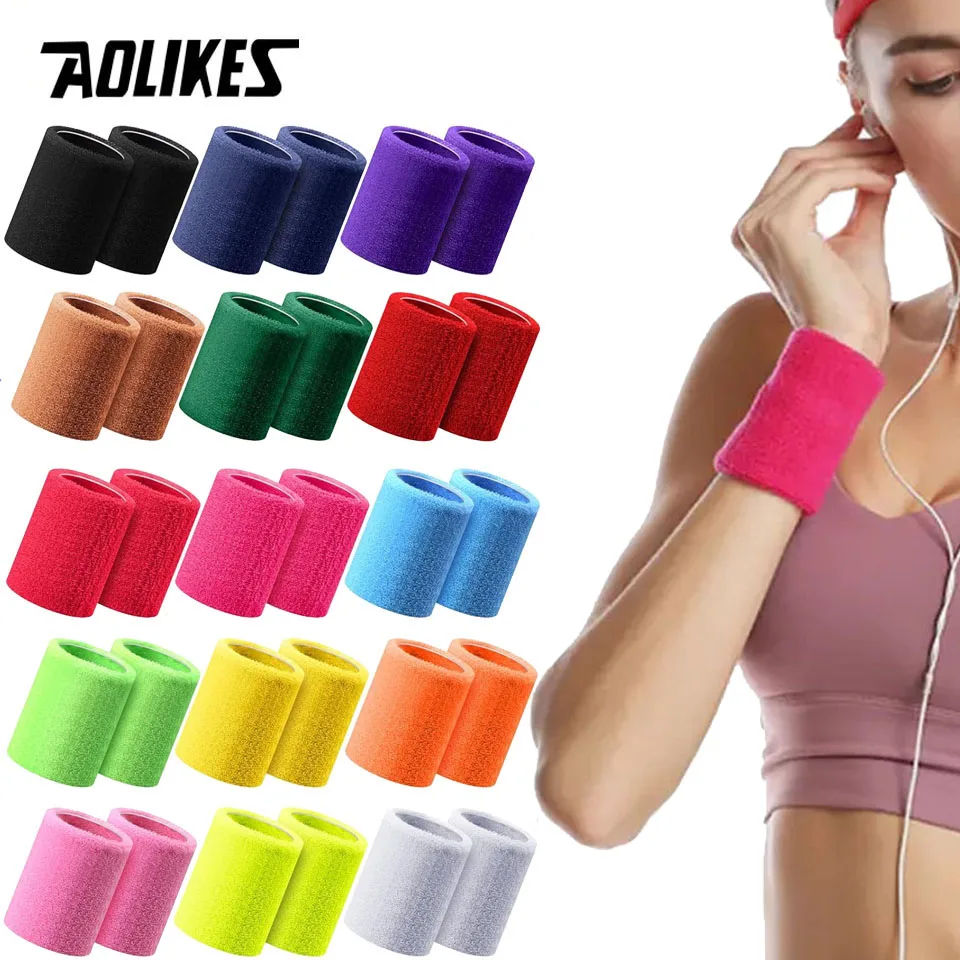 AOLIKES 1 paire de bracelets de Sport en coton, bandeaux de poignet, bandes de sueur pour le Tennis, le basket-ball, la course à pied, la salle de sport
