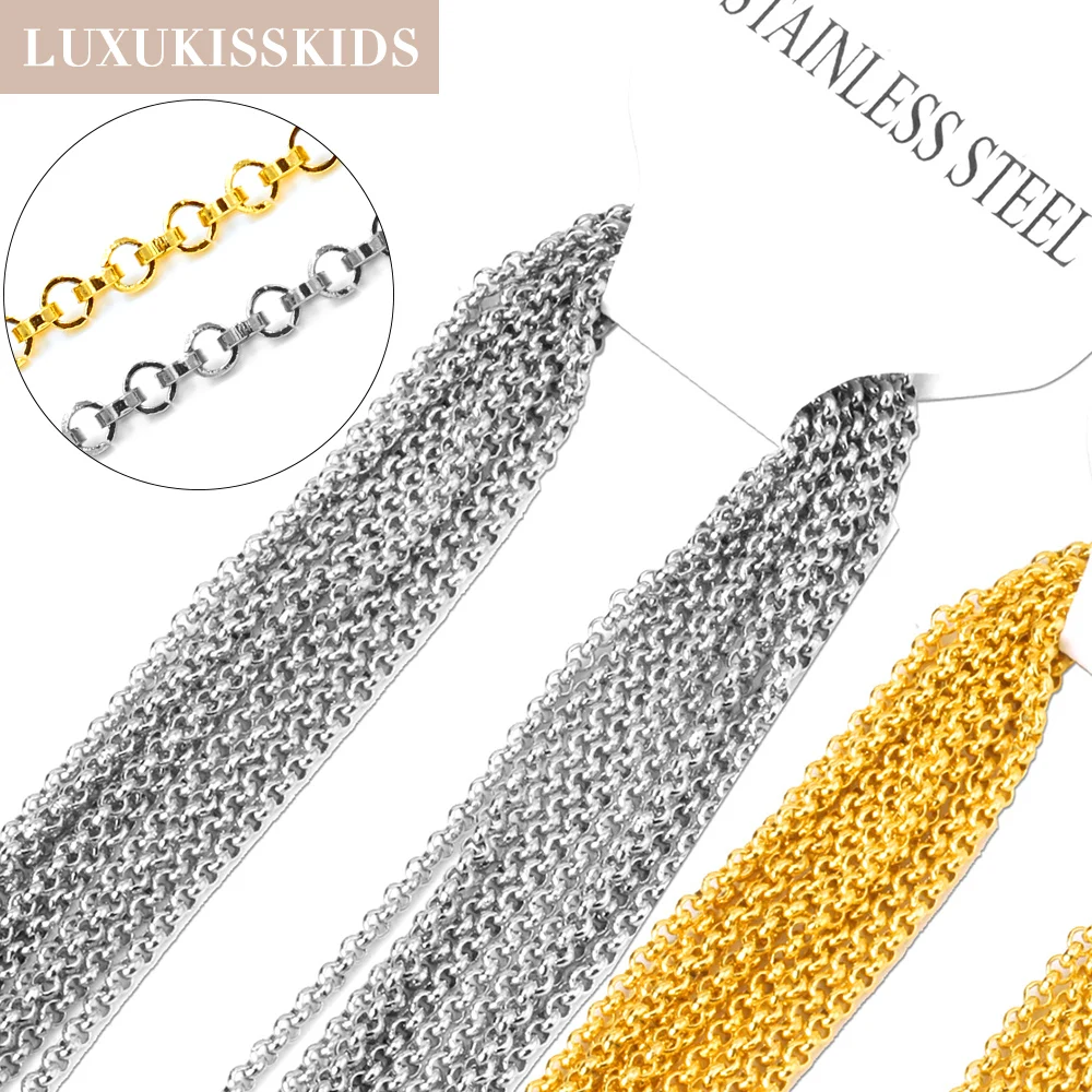 LUXUKISSKIDS Collana all'ingrosso con catena di perline in acciaio inossidabile 316L 10 pz/lotto 2mm di larghezza 18K PVD placcato oro Collegamento rotondo Gioielli girocollo