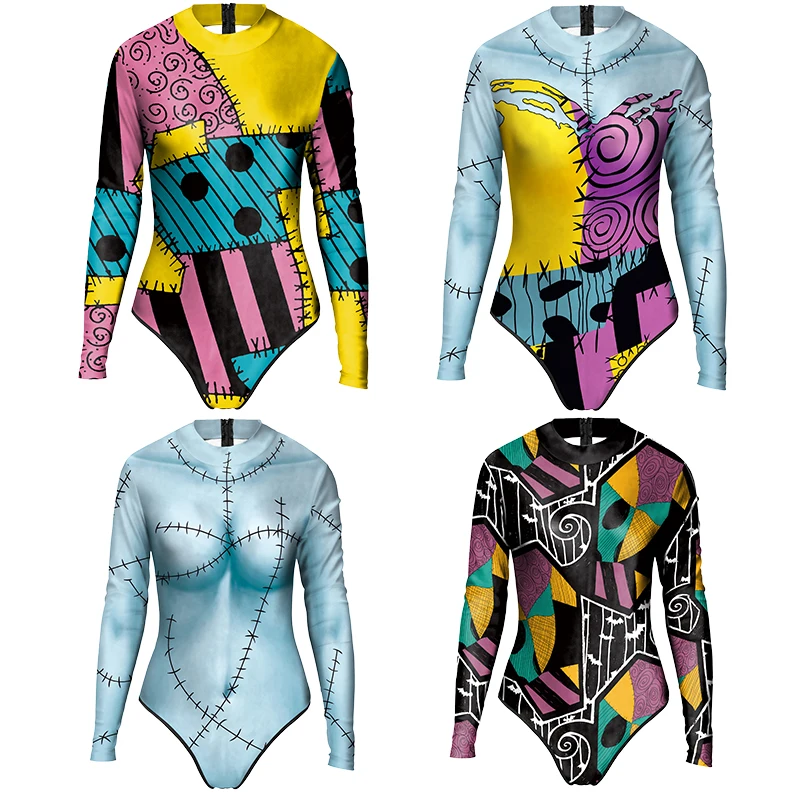 Anime Film Tops Sally Halloween Cosplay Kostüm Weihnachten 3D-Druck Catsuit Karneval Party Zentai Frauen Langarm Catsuit Image