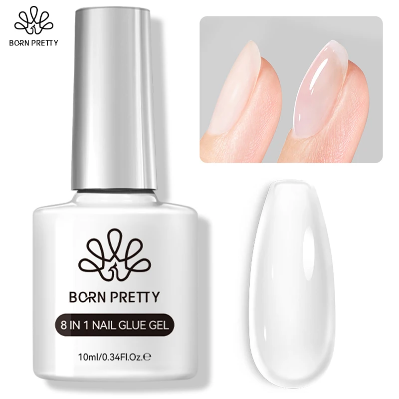 BORN PRETTY 10 ml 8-in-1 klares Klebergel für Nagellaffen und Verlängerungsstärkungsmittel, Nagelklebergel, harte Gelbasis, Strass-Nagelgel Image