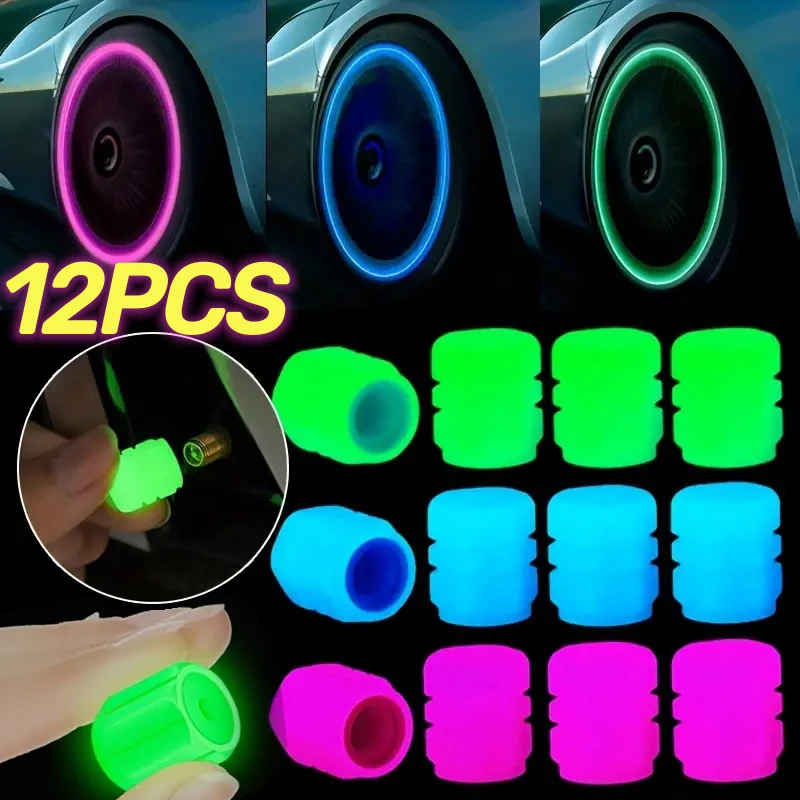 1/12pcs Auto leuchtende Reifen ventil kappe Motorrad Fahrrad Rad Düse Nacht leuchtend fluor zierend Dekor Reifen Ventils chaft leuchtende Kappen Image